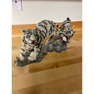 Majestic White Tiger Cub Figurine Wildlife Animal Resin Sculpture